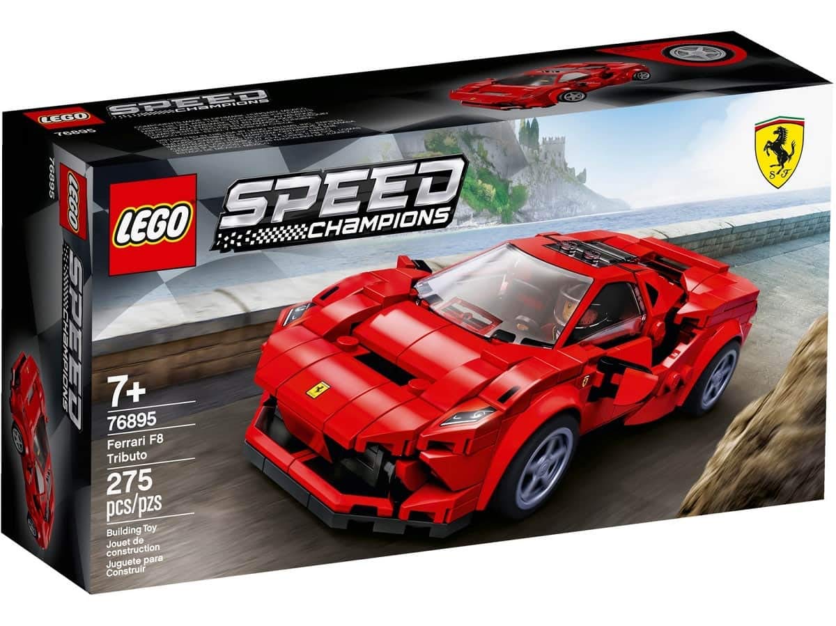 LEGO Speed Champions Ferrari F8 Tributo front view highlights authentic detailing for display