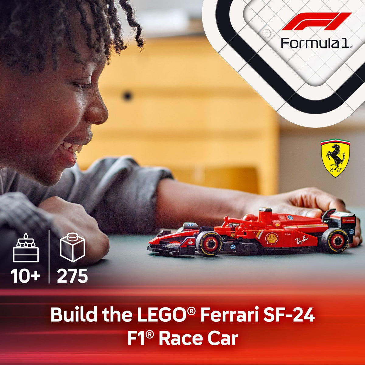 LEGO Speed Champions Ferrari SF-24 F1 cockpit with open hatch for action-packed play