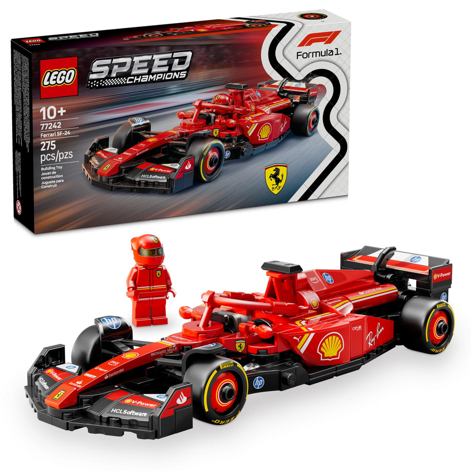 LEGO Speed Champions Ferrari SF-24 F1 race car front view for display and play