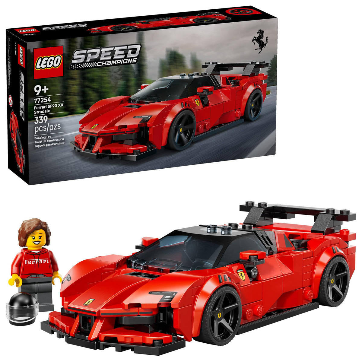LEGO Speed Champions Ferrari SF90 XX Stradale front view inspires imaginative racing play