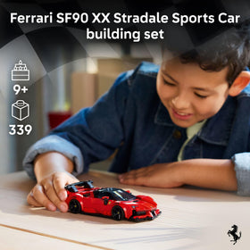 LEGO Speed Champions Ferrari SF90 XX Stradale rear view with rear wing for authentic display