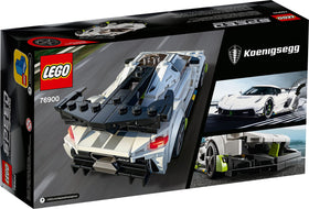 LEGO Speed Champions Koenigsegg Jesko 76900 display-ready model on shelf.