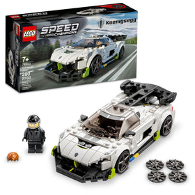 LEGO Speed Champions Koenigsegg Jesko 76900 front view with sleek white and green detailing.