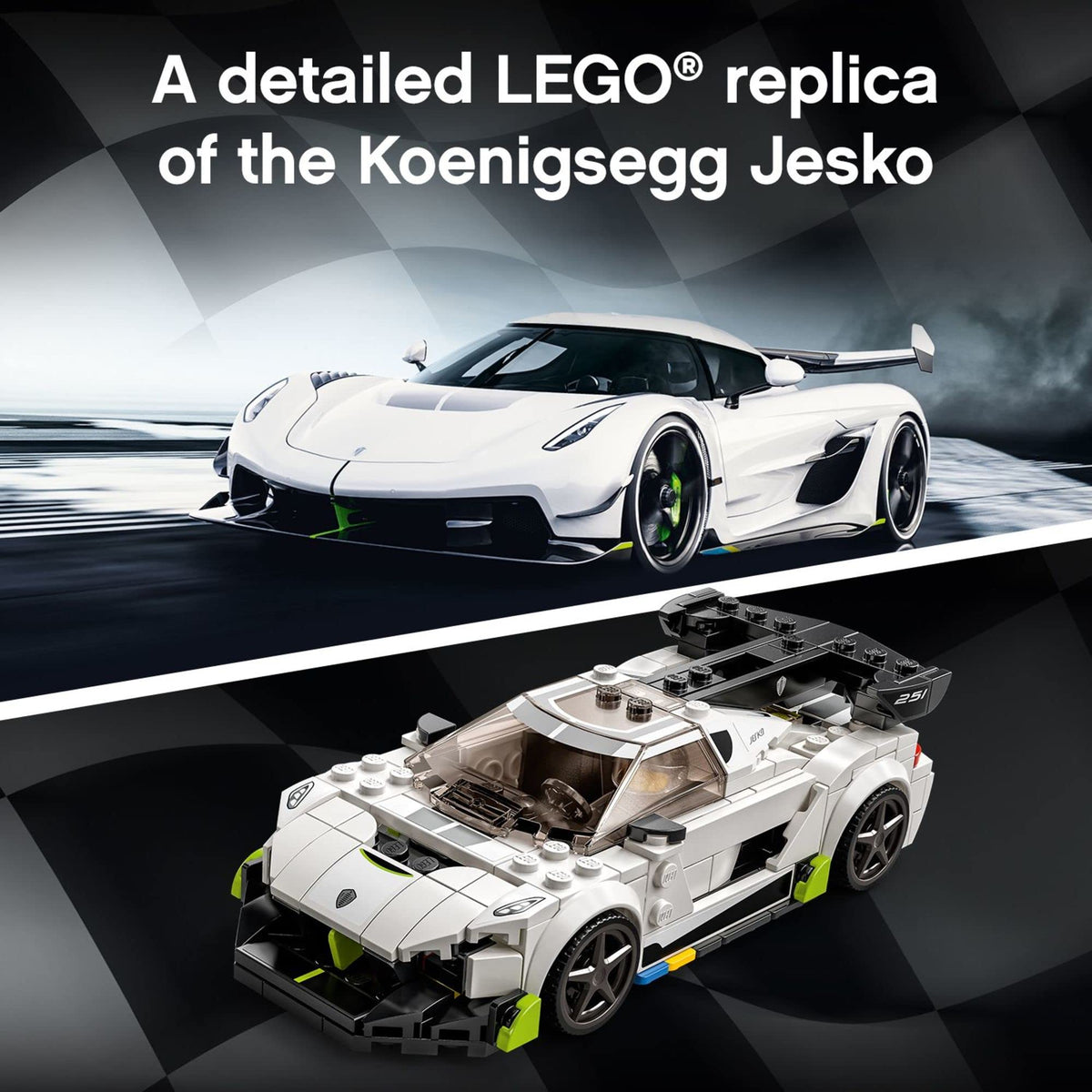 LEGO Speed Champions Koenigsegg Jesko 76900 packaging and contents.