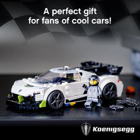 LEGO Speed Champions Koenigsegg Jesko 76900 rear view with spoiler and wheels.