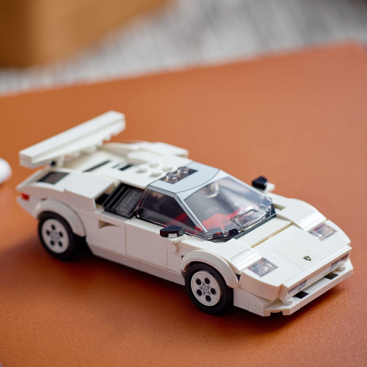 Lego Speed Champions Countach interior detail with open cockpit for realism.