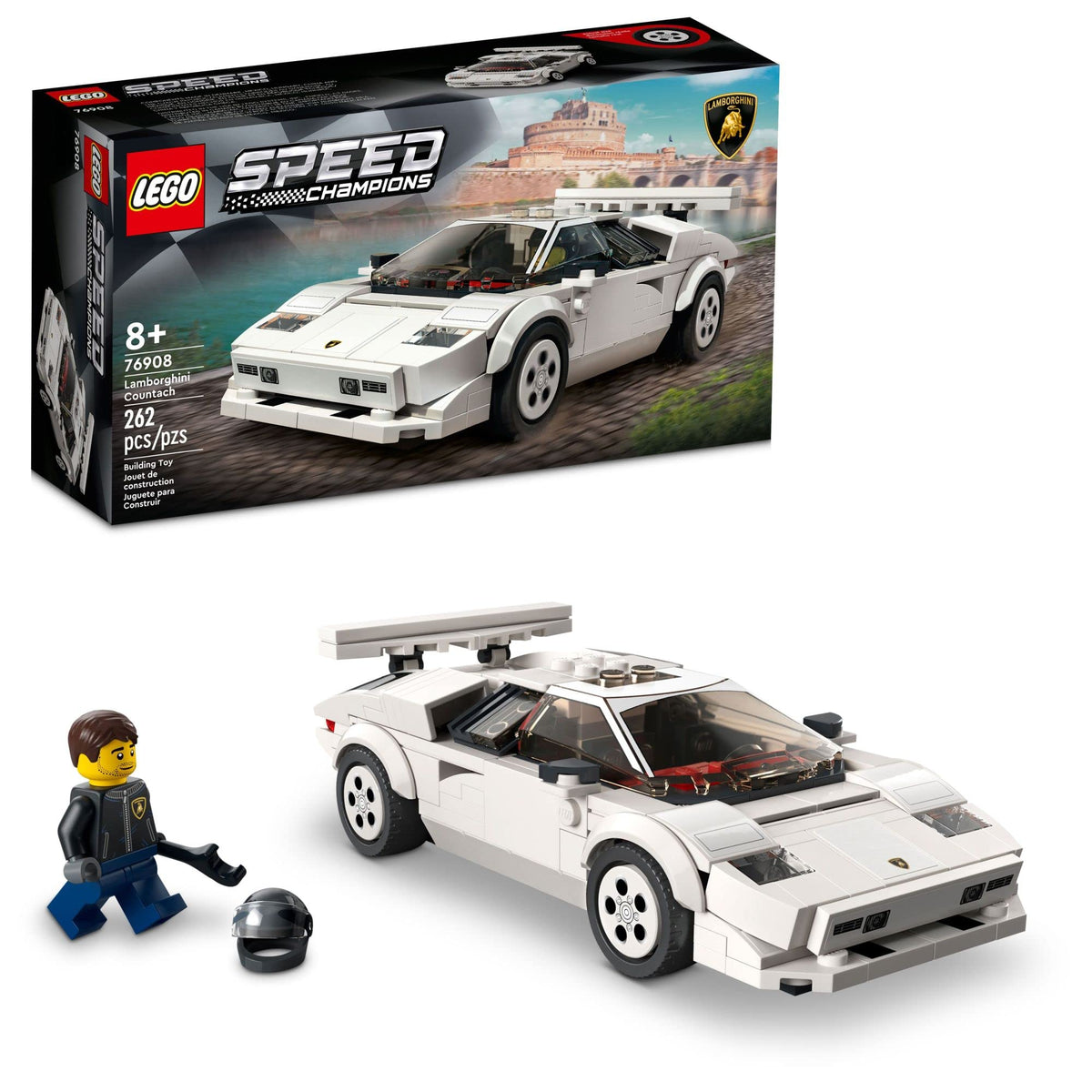 Lego Speed Champions Lamborghini Countach 76908 open cockpit model for display and play.