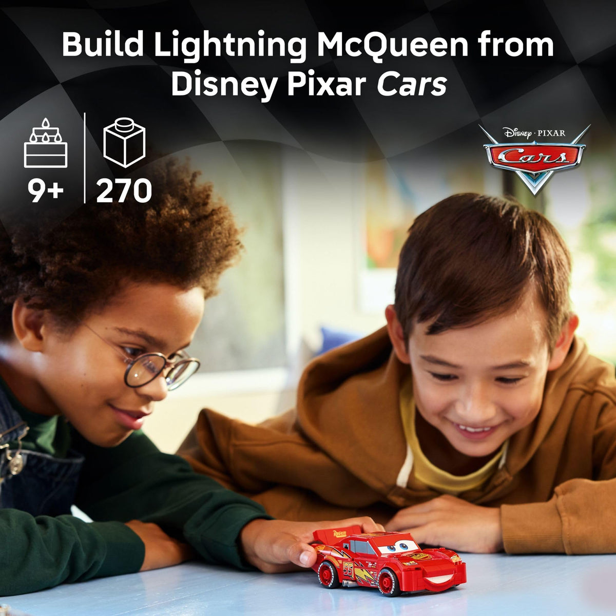 LEGO Speed Champions Lightning McQueen side profile, authentic movie details.