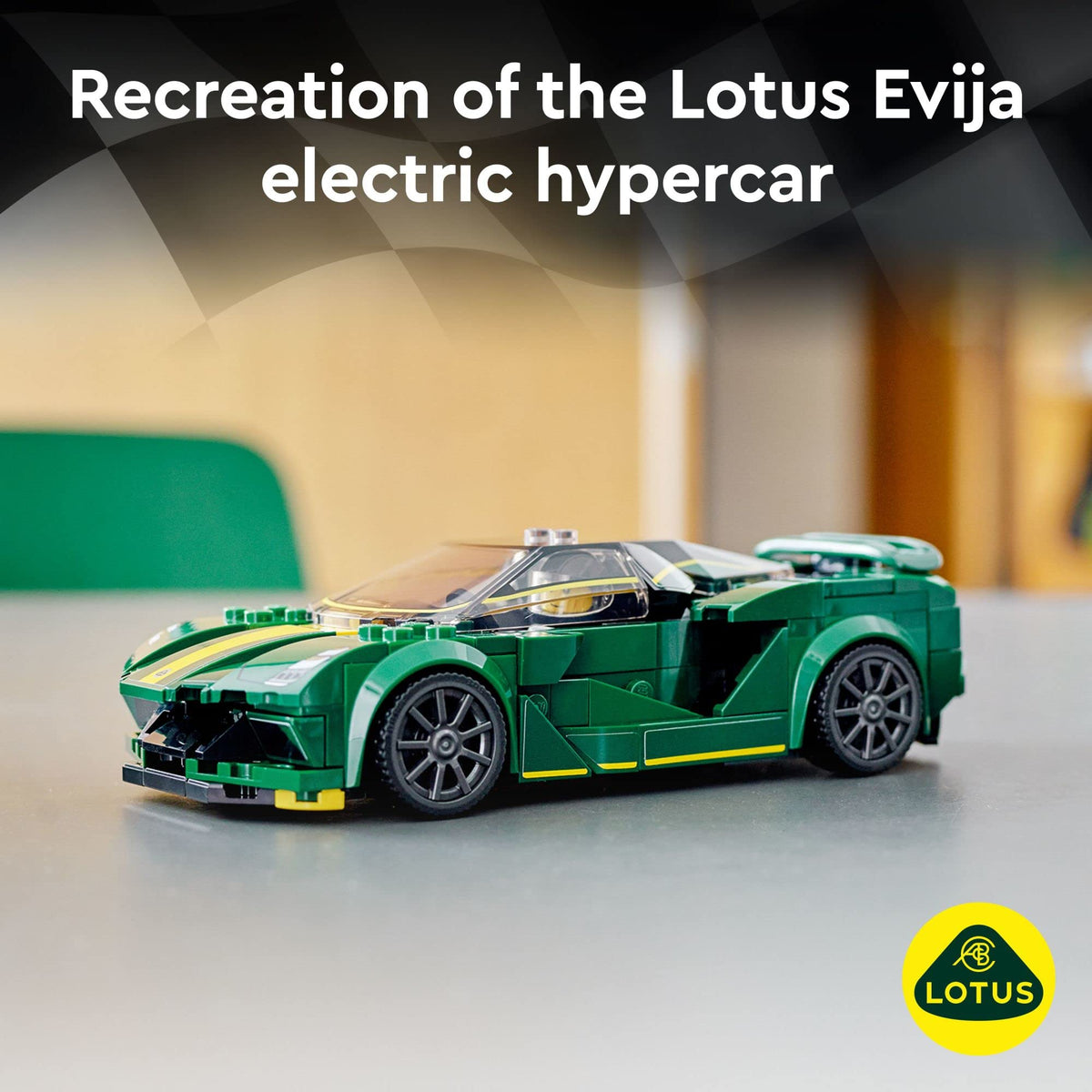 Cockpit detail of LEGO Speed Champions Lotus Evija with two-seat interior