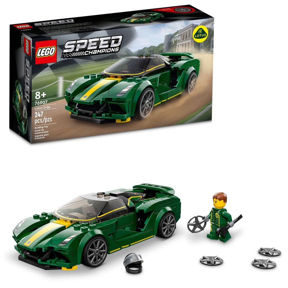 LEGO Speed Champions Lotus Evija front view showing sleek lines for display and play
