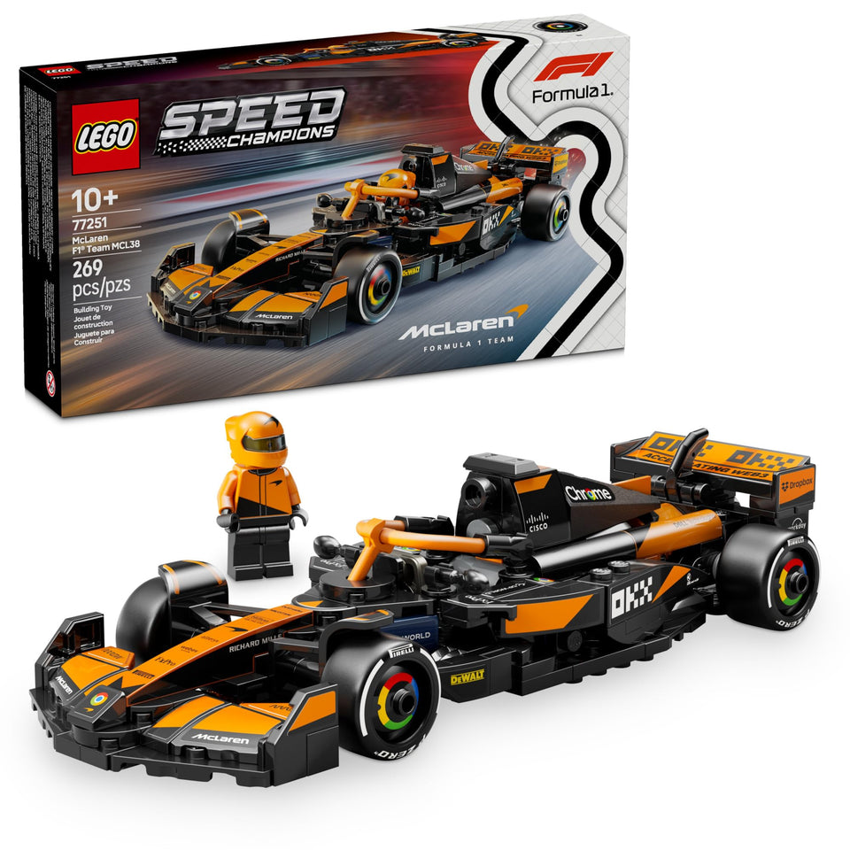 LEGO Speed Champions McLaren MCL38 car front view ideal for display and play