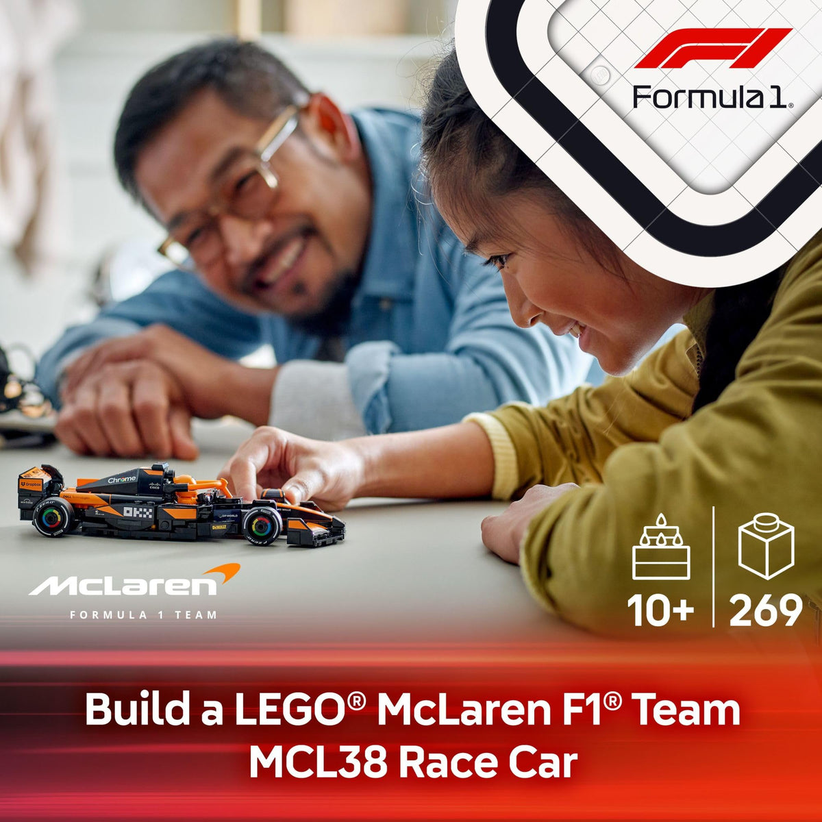 LEGO Speed Champions McLaren MCL38 car rear-wing detail for dynamic racing scenes
