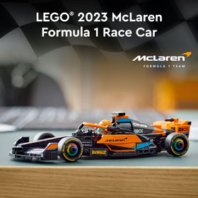 LEGO Speed Champions McLaren 2023 F1 race car side profile highlighting authentic livery