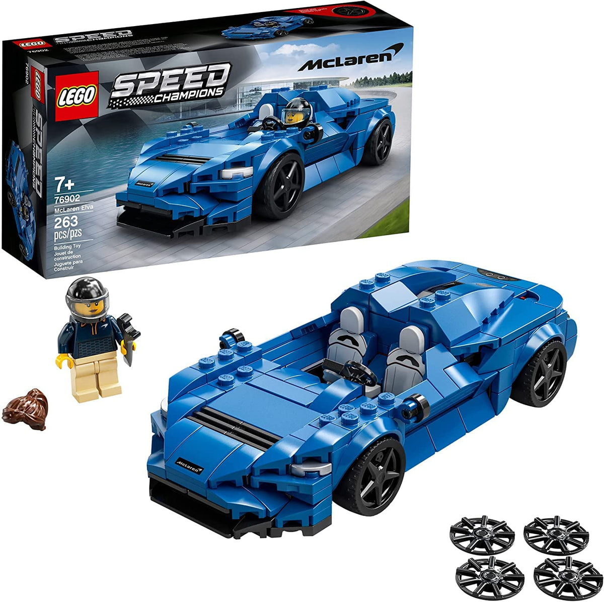 LEGO Speed Champions McLaren Elva 76902 front view model for display and building.