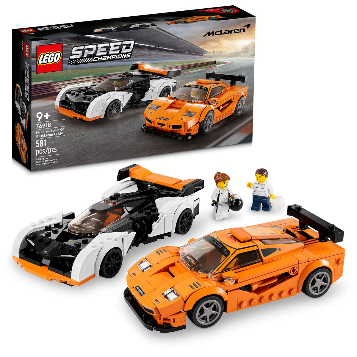 LEGO Speed Champions McLaren Solus GT front view, ideal for display and imaginative racing
