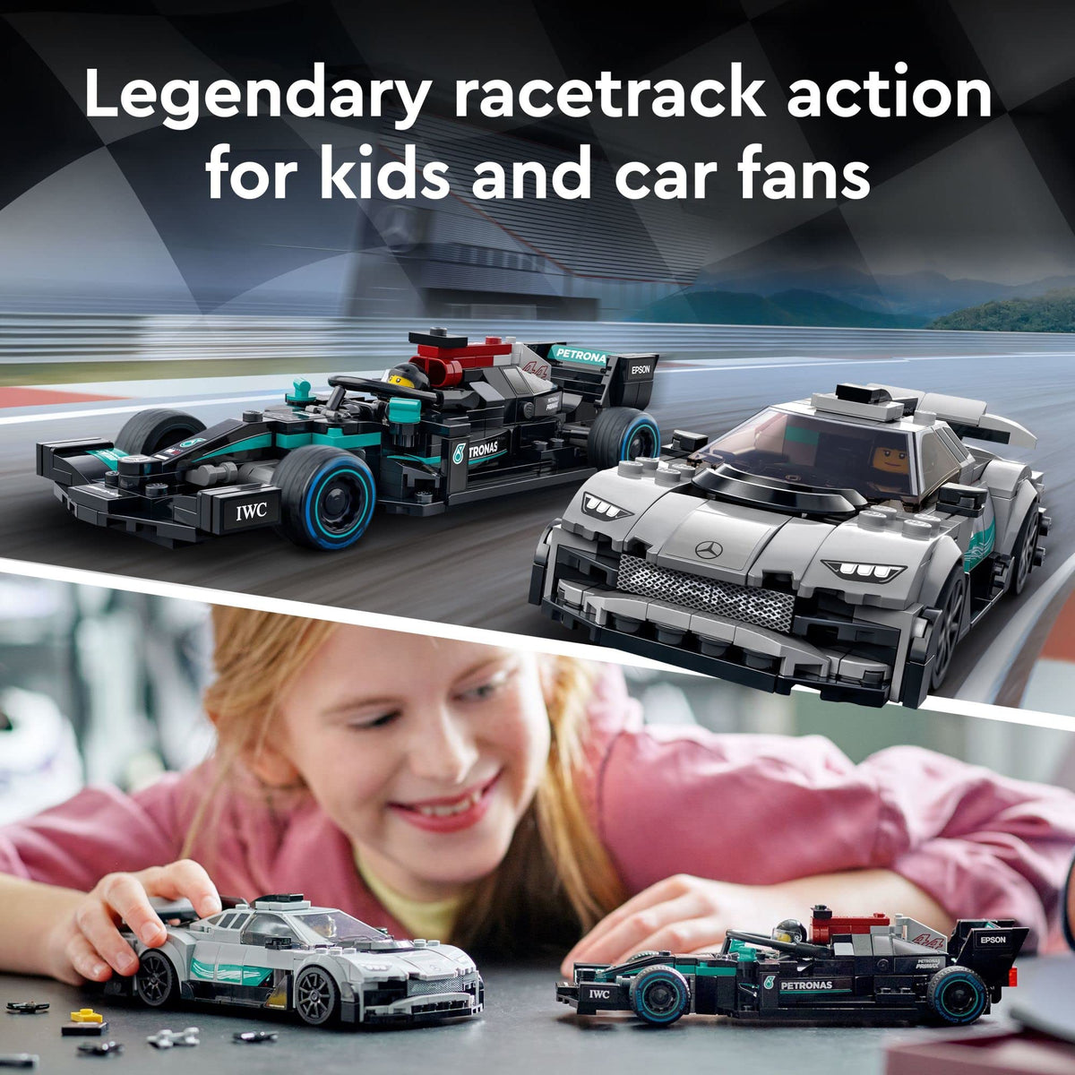 Two LEGO Speed Champions minifigures ready for racing action.