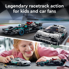 Two LEGO Speed Champions minifigures ready for racing action.