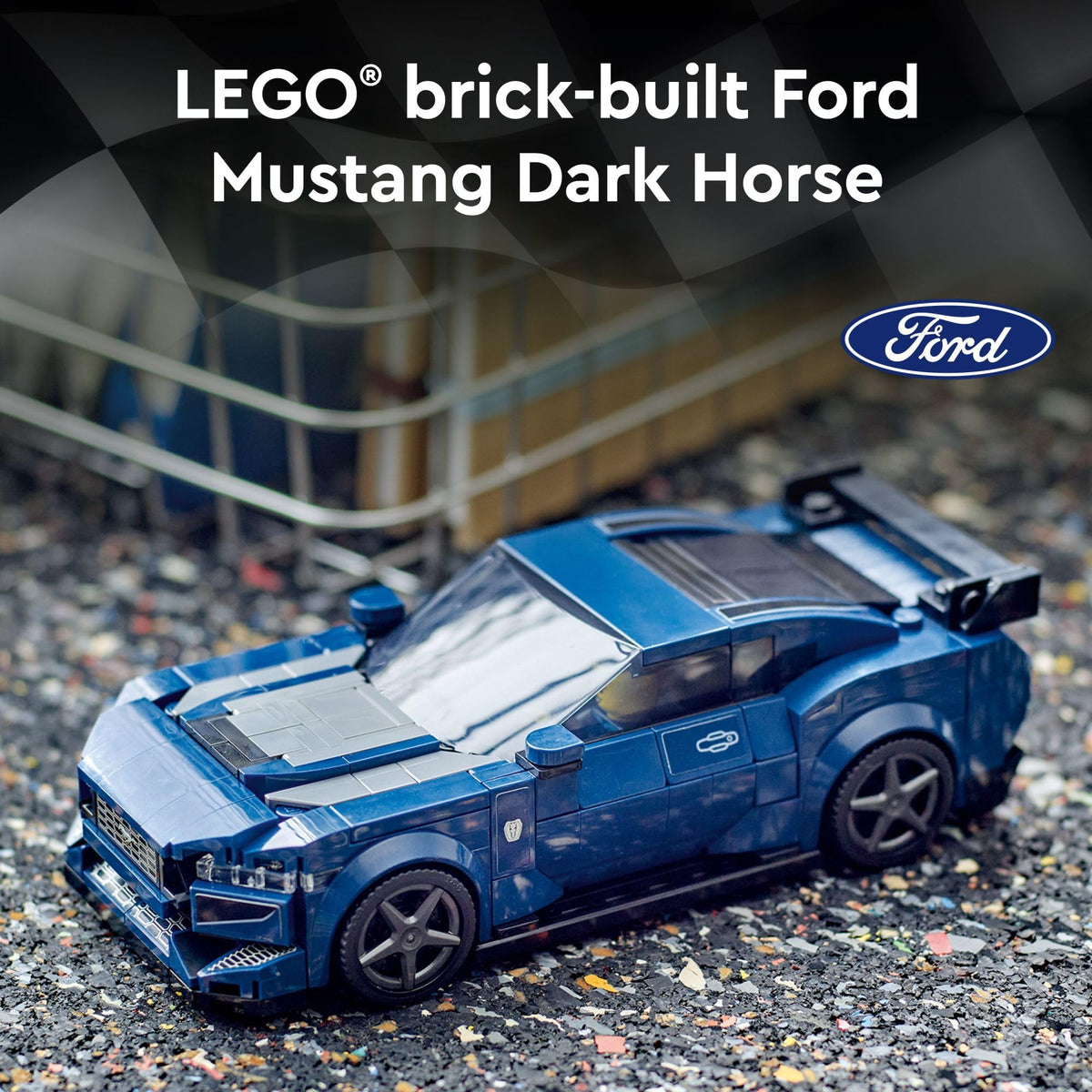 LEGO Speed Champions Mustang Dark Horse minifigure behind the wheel for immersive play.