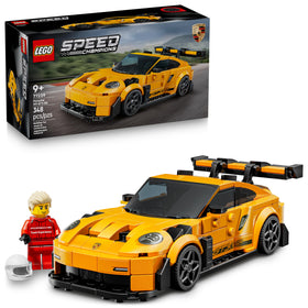 LEGO Speed Champions Porsche 911 GT3 RS front view for realistic racing imagination.
