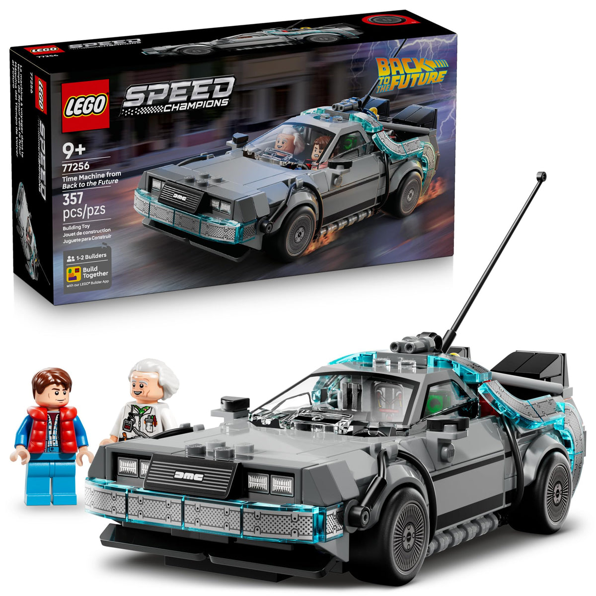 LEGO Speed Champions Time Machine front view showing the DeLorean for display and play