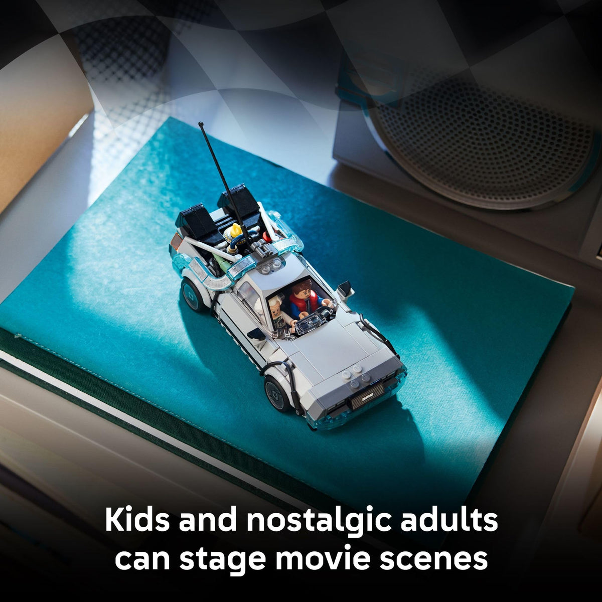 LEGO Speed Champions Time Machine side wheels emphasizing sideways wheels and flying look