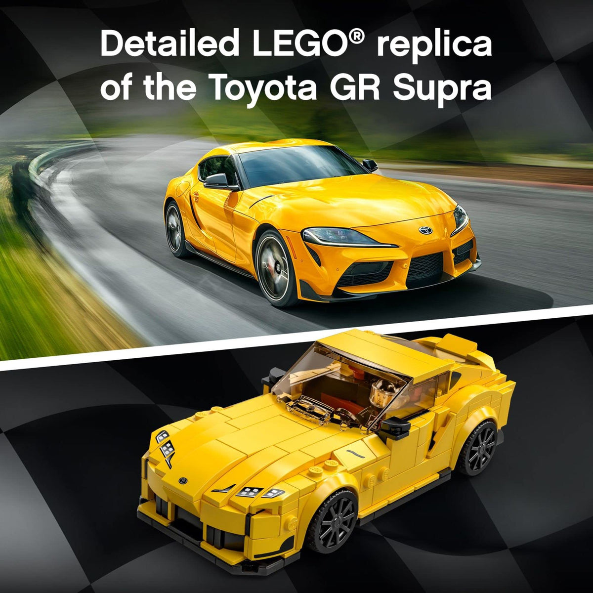 LEGO Speed Champions Toyota GR Supra 76901 display-ready assembled model.