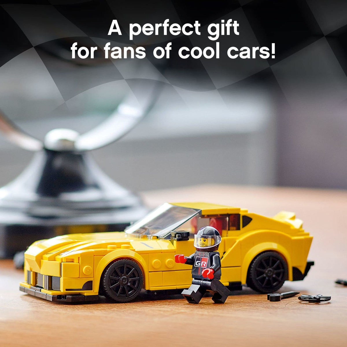LEGO Speed Champions Toyota GR Supra 76901 rear view with sleek styling for display.