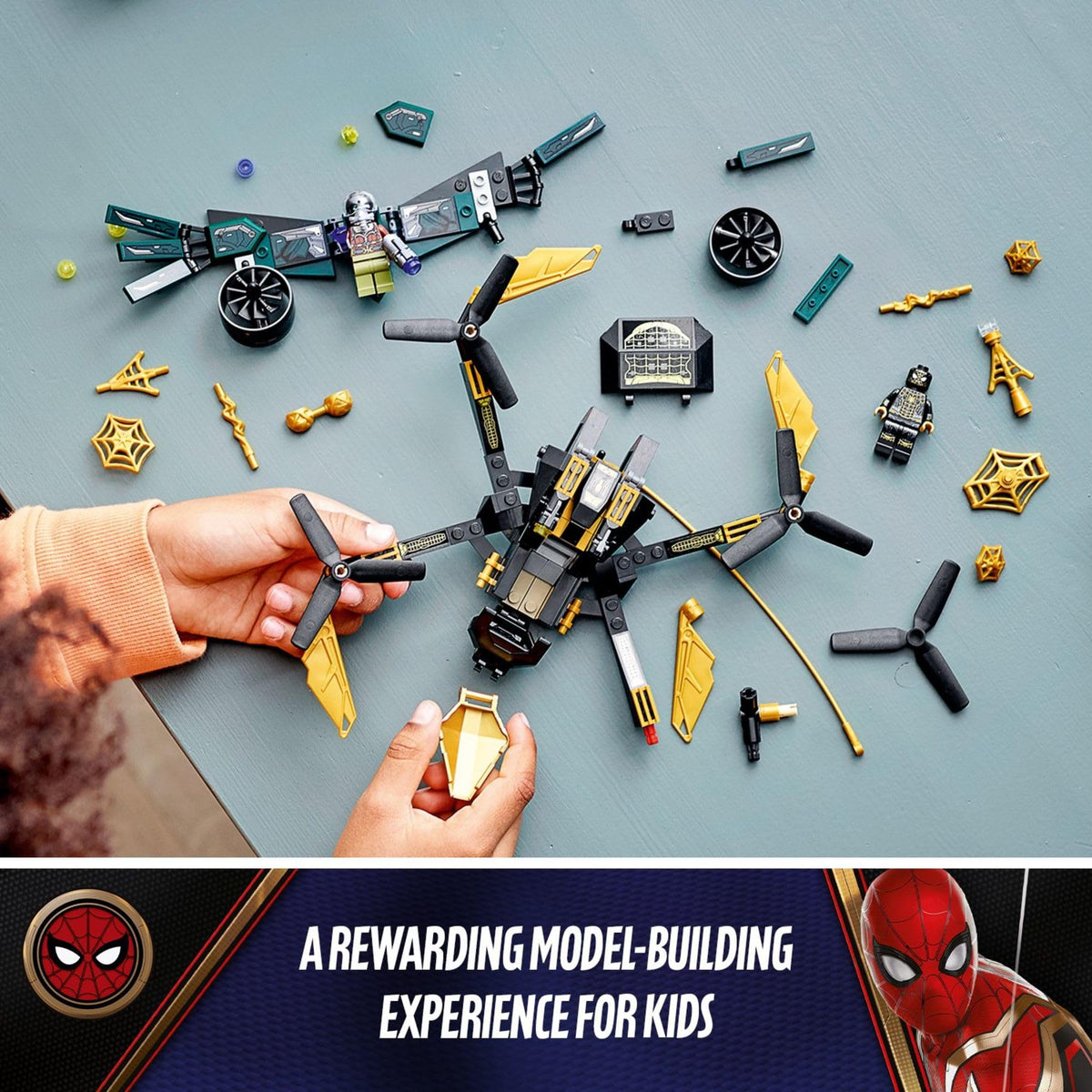 LEGO Marvel Spider-Man’s Drone Duel Vulture figure poised for aerial chase.