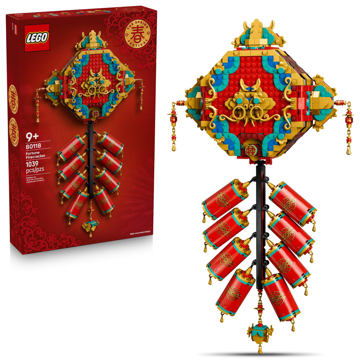 LEGO Fortune Firecracker wall display with crackling sound for festive Chinese New Year decor.