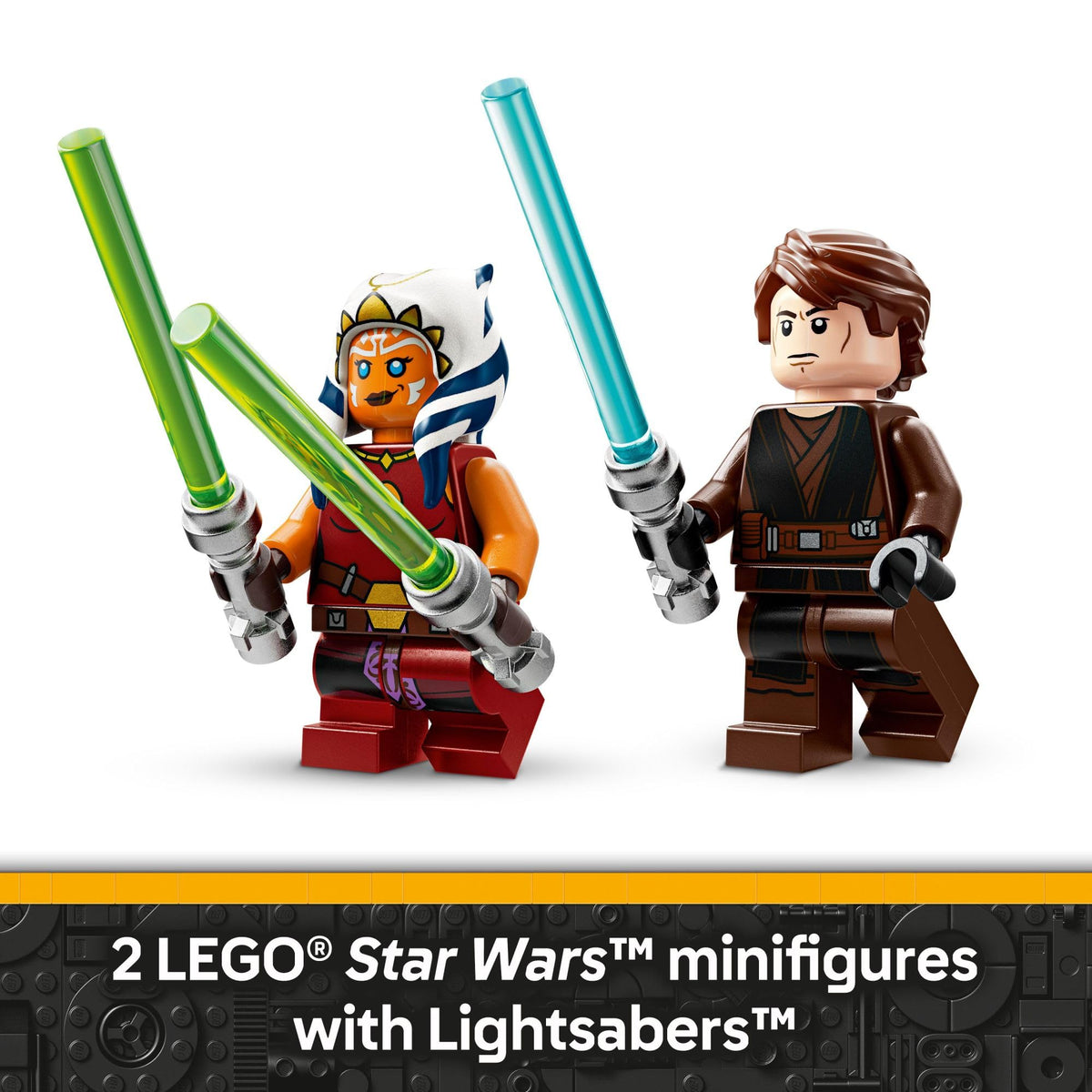 LEGO Star Wars Ahsoka’s Jedi Interceptor spring-loaded shooters for action