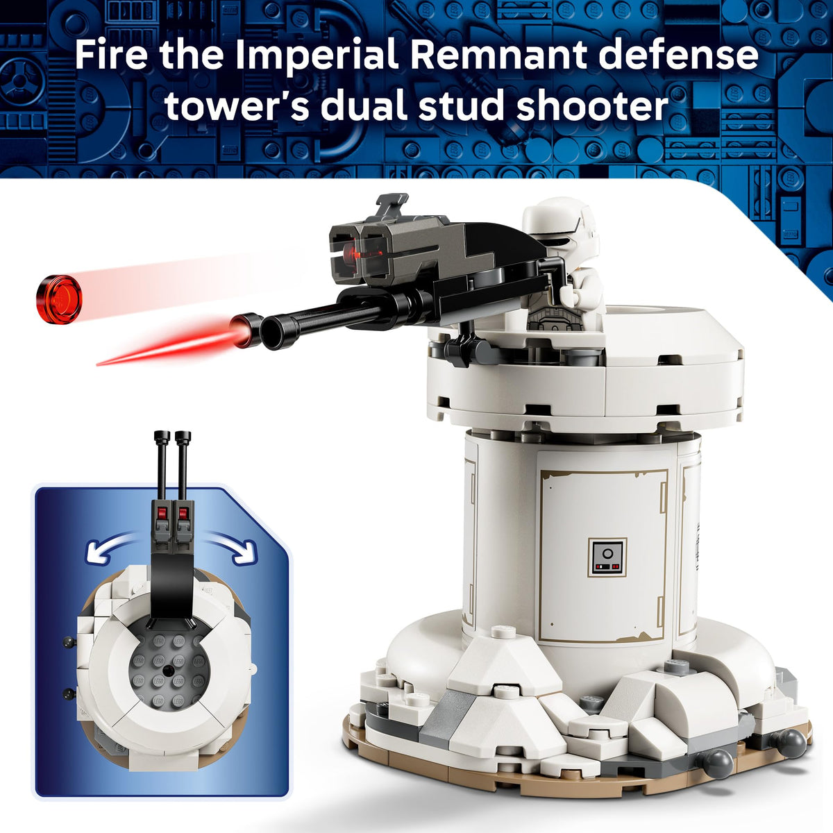 LEGO Star Wars AT-RT Attack dual stud shooter enables action-packed scenes.