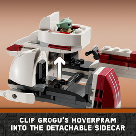 LEGO Star Wars BARC Speeder Escape Grogu hoverpram in detachable sidecar for storytelling.