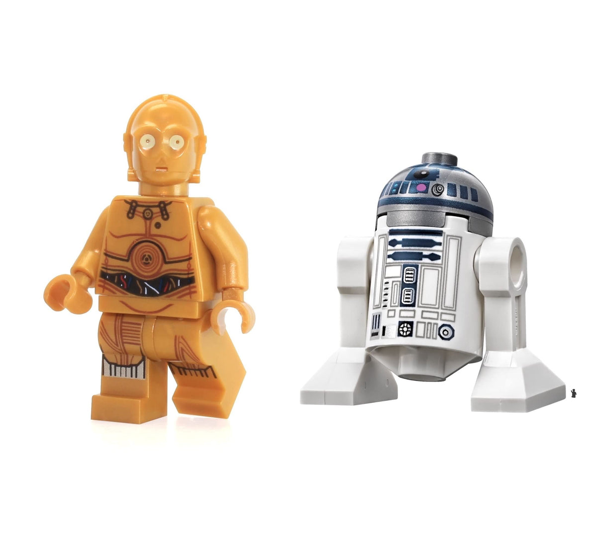 LEGO Star Wars C-3PO and R2-D2 front view minifigures for display and play