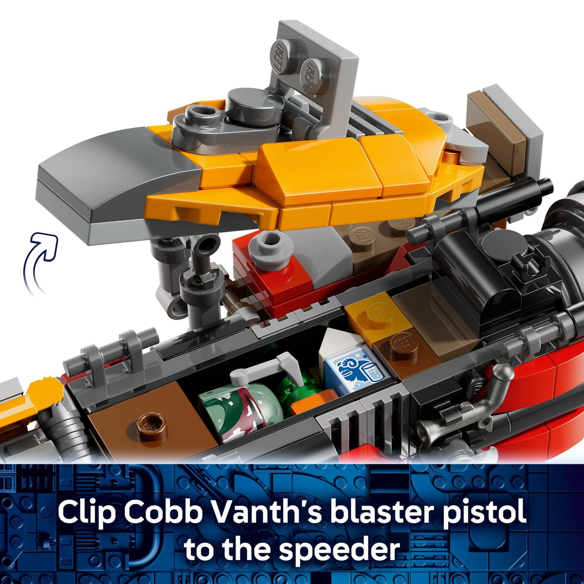 LEGO Star Wars Cobb Vanth’s Speeder hidden compartment stores helmet and accessories