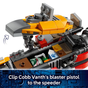 LEGO Star Wars Cobb Vanth’s Speeder hidden compartment stores helmet and accessories