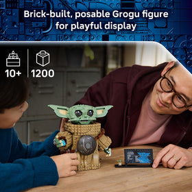LEGO Star Wars Grogu beskar armor detail highlights authentic styling for display.