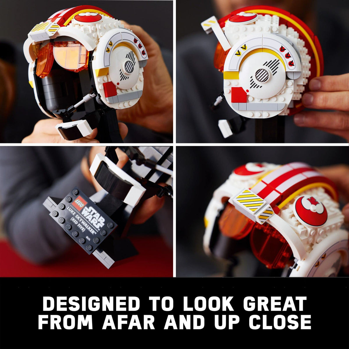 LEGO Star Wars Red Five visor element showcases authentic color.