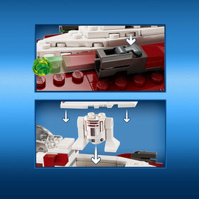 LEGO Star Wars Starfighter with retractable landing gear for realistic departures.