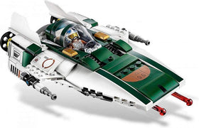 LEGO Star Wars A-Wing landing gear extended for dynamic takeoffs and landings.