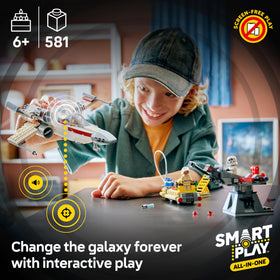 LEGO SMART minifigures Luke Skywalker and Princess Leia trigger interactive reactions.