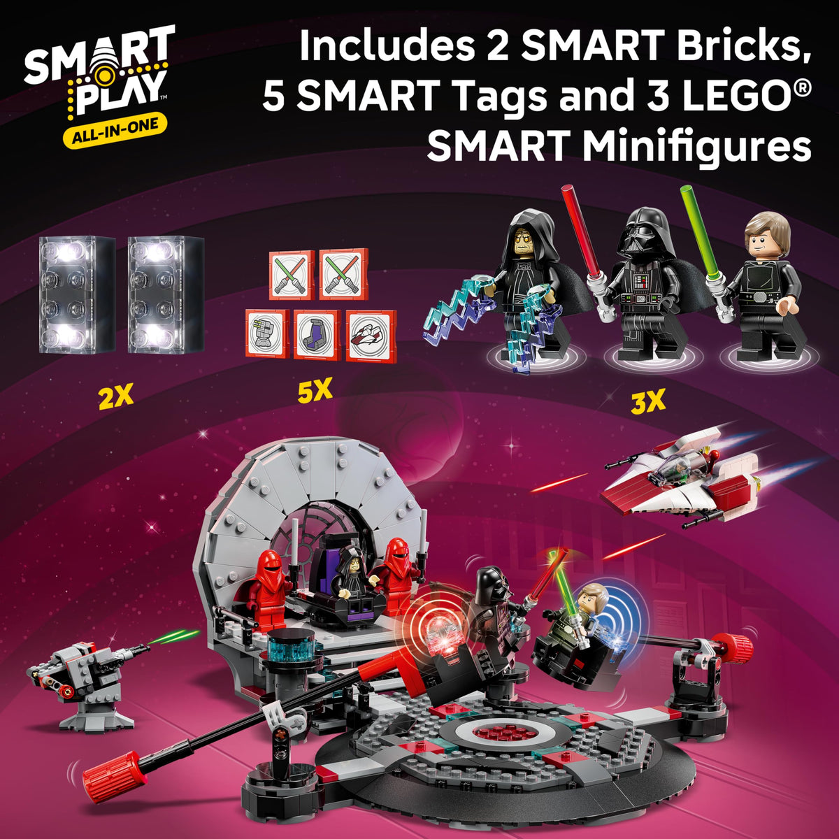 LEGO Star Wars SMART Play A-wing in flight with responsive engine roars.