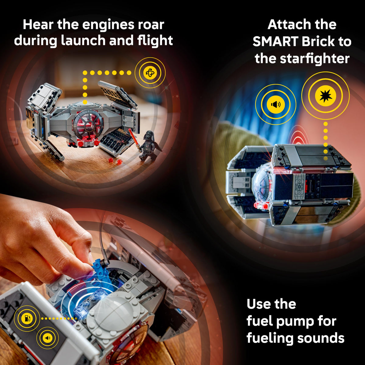 LEGO Star Wars SMART Play lights and sounds create immersive space combat moments.