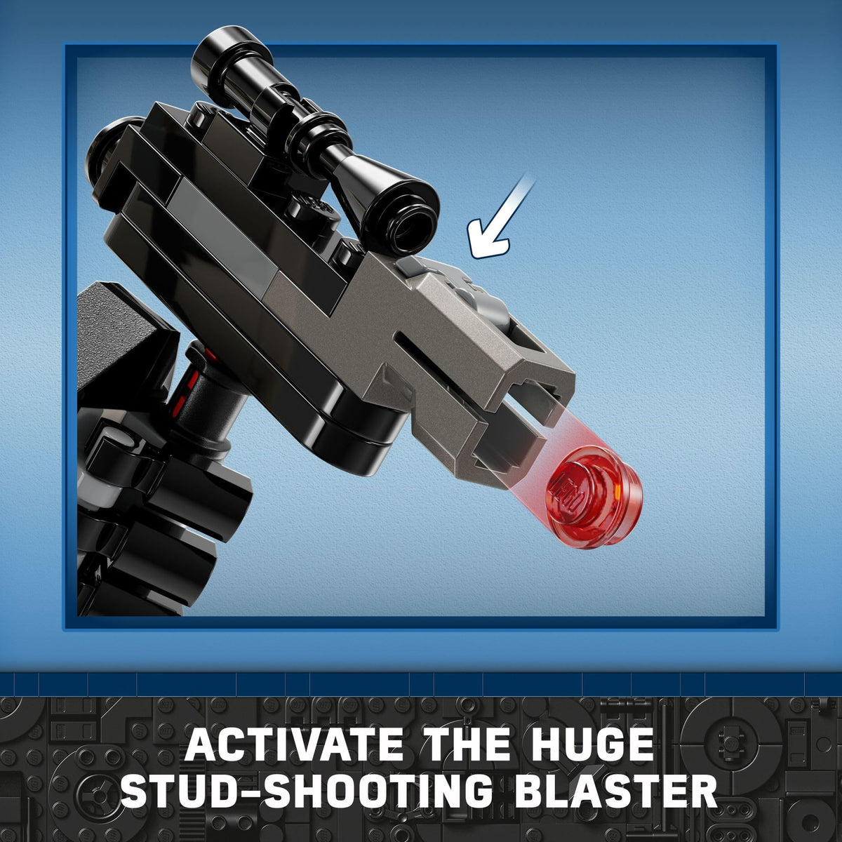 Large stud-shooting blaster on the Stormtrooper Mech for action moments