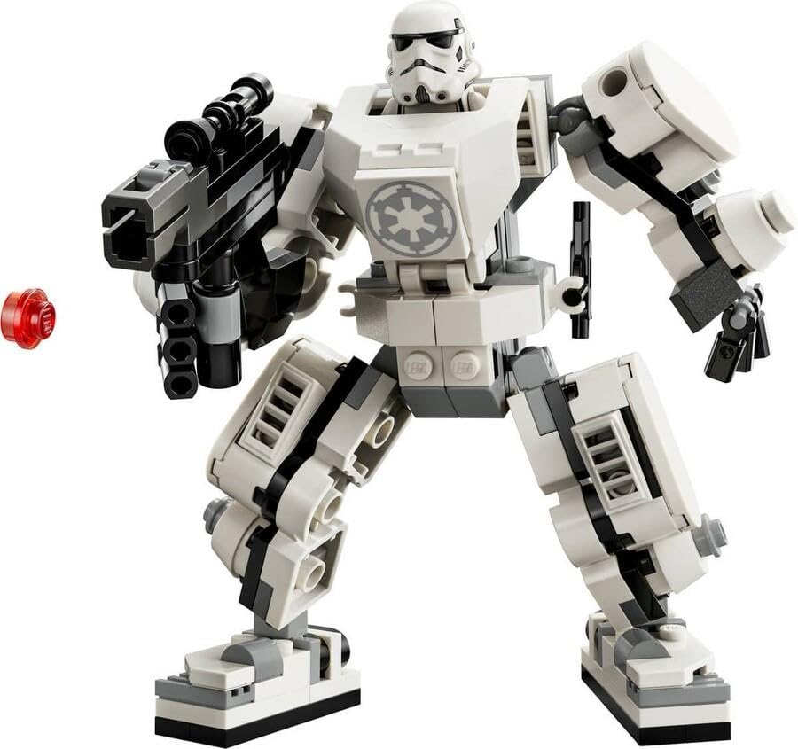 LEGO Star Wars Stormtrooper Robot blaster clip supports duels with included minifigure.