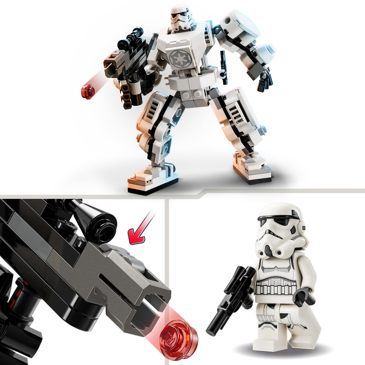 LEGO Star Wars Stormtrooper Robot cockpit opening; minifigure ready for space adventures.