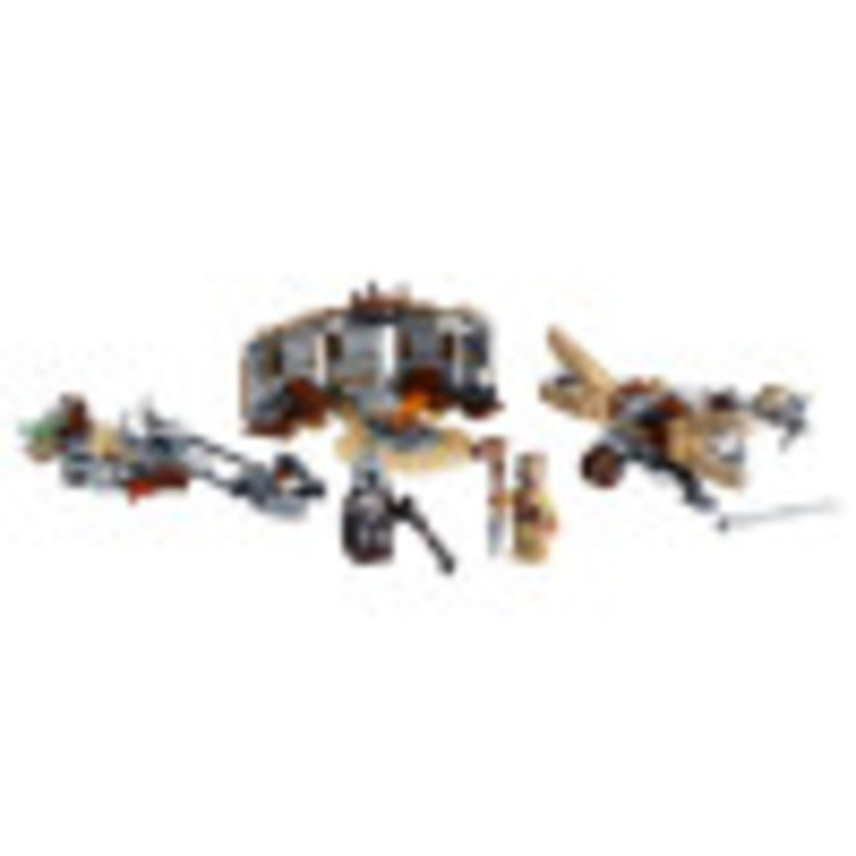 Grogu seated on the speeder bike in LEGO Trouble on Tatooine 75299 for kid-friendly adventures.