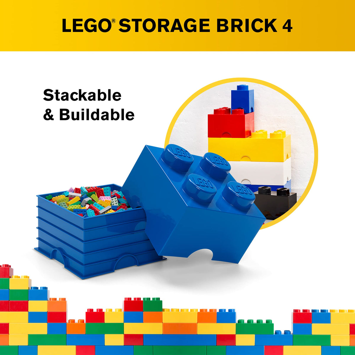 LEGO Storage Brick blue used as a desk organizer for small supplies.