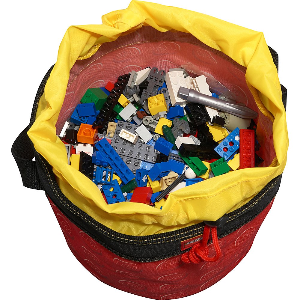 LEGO Storage Cinch Bucket Blue, collapsed view, folds flat for compact storage