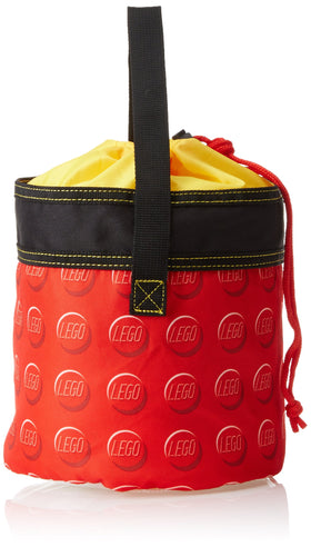 LEGO Storage Cinch Bucket Red, cinch-closure in action for secure quick-stow.