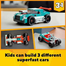 LEGO Street Racer 3in1 spoiler highlighting race-ready styling for imagination